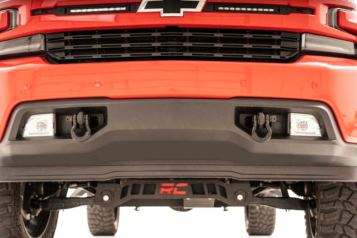 Chevrolet Silverado 1500 Tow Hook to Shackle Conversion Kit - Front - Rough Country - D-Ring Combo - Black - '19-'22